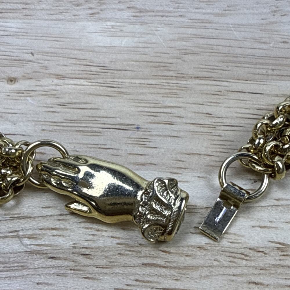 Vintage Figural Hand Clasp Rolo Chain Necklace Chunky Statement Piece 31” RARE - Picture 9 of 9